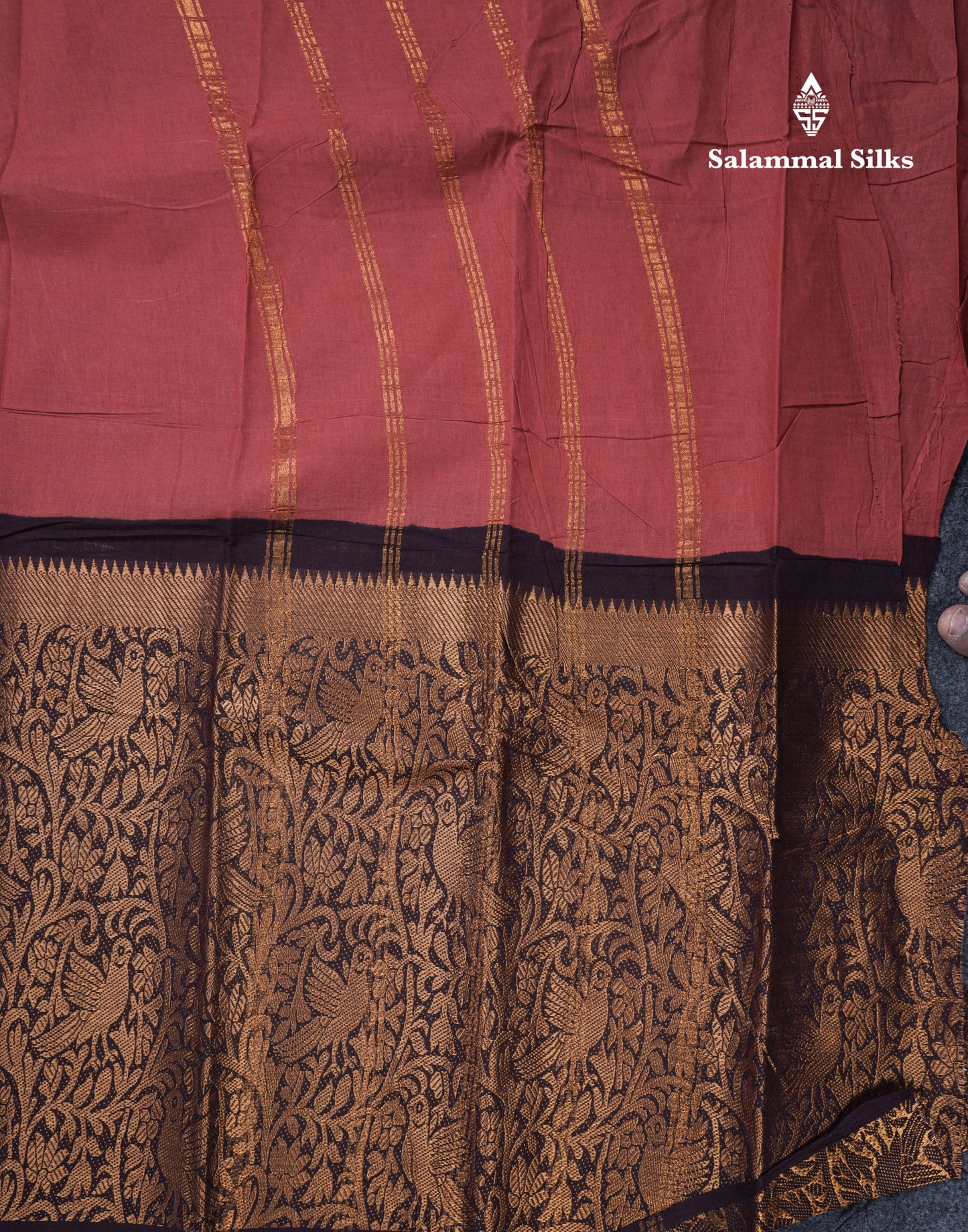 Beautiful Rust Orange Plain Pure Sungudi Cotton Saree With Contrast Brown Long Border