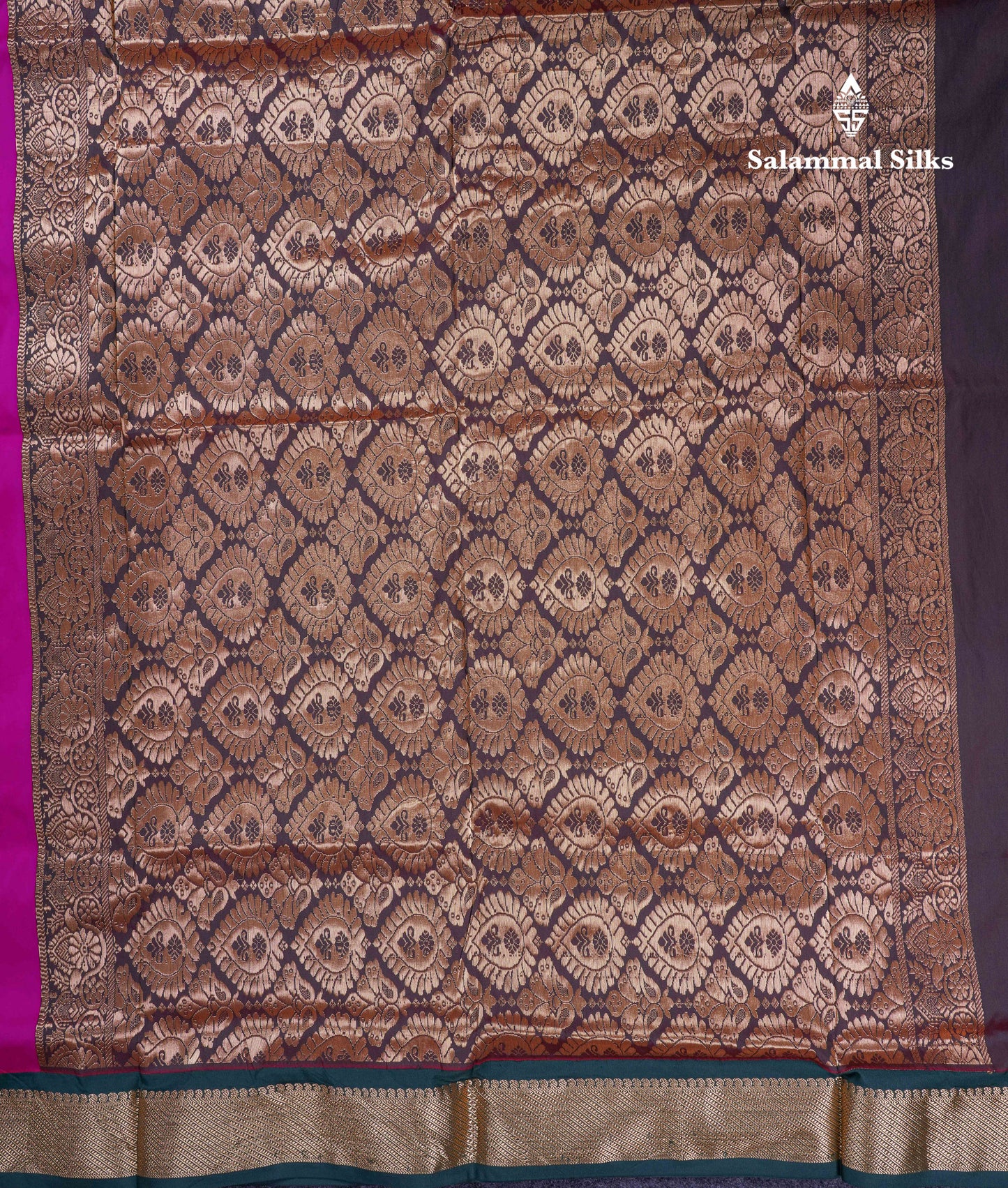 11 Yards Semi Silk Saree Magenta with Contrast Bottle Green Traditional Border