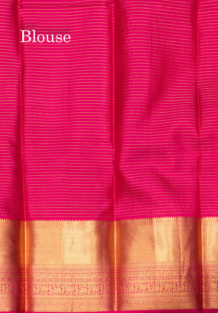 Mustard Yellow Colour Small Zari Checks Pure Kanjivaram Silk Saree With Pink Border