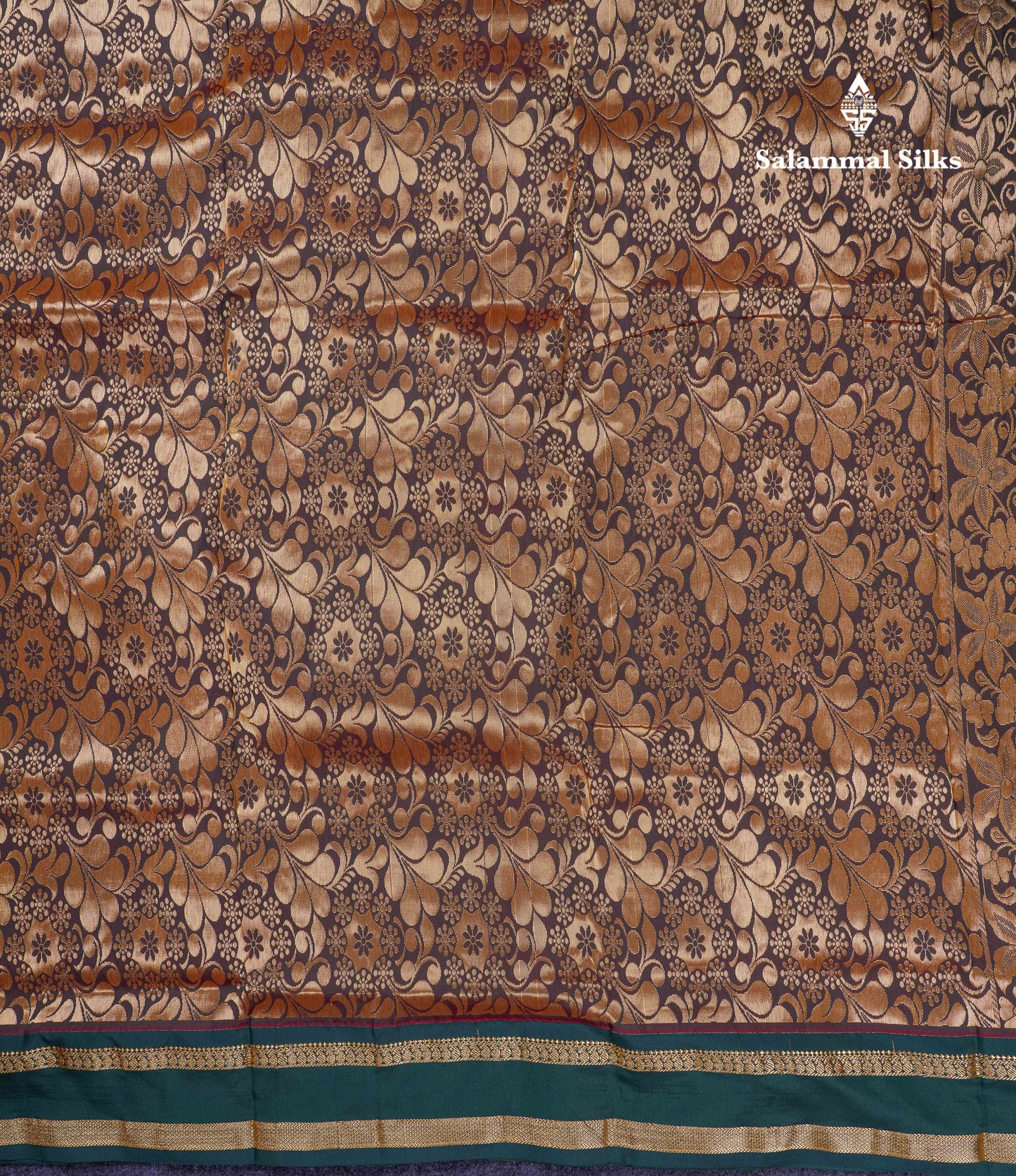 9.5 Yards Semi Silk Saree Light Orange with Contrast Bottle Green Traditional Rettapet Border