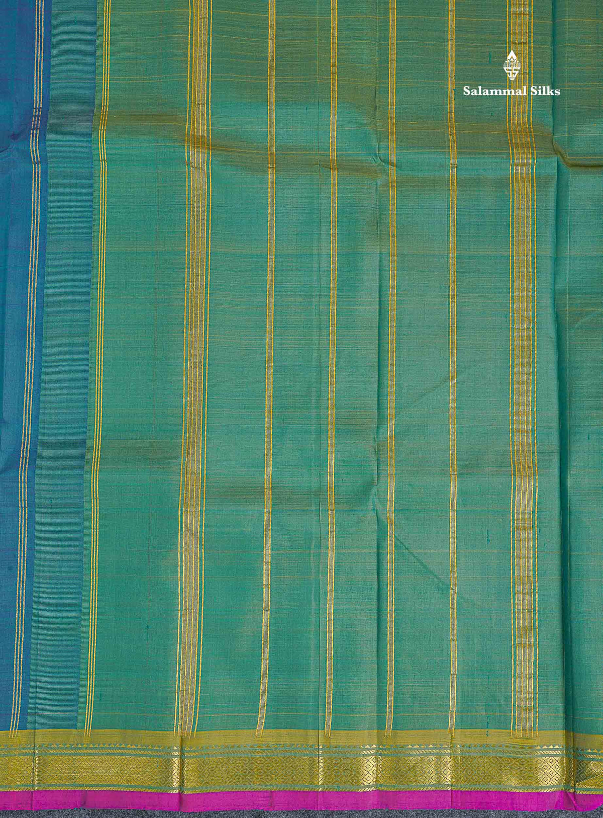 One Side Border Pure Silk Saree - Petrol Blue Colour Body Plain With Traditional Border