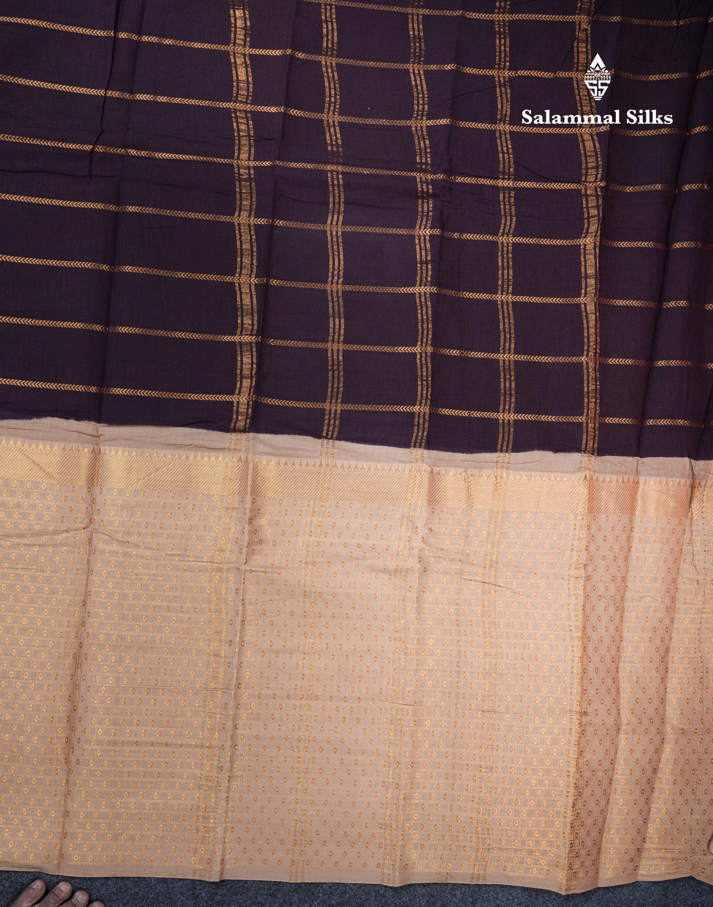 Beautiful Dark Purple Pure Sungudi Cotton Saree With Contrast Sandal Long Border