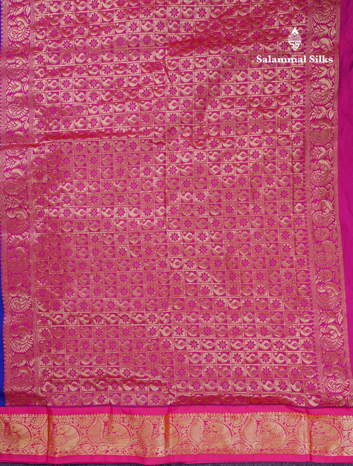 9.5 Yards Semi Silk Saree Royal Blue with Contrast Pink Traditional Border