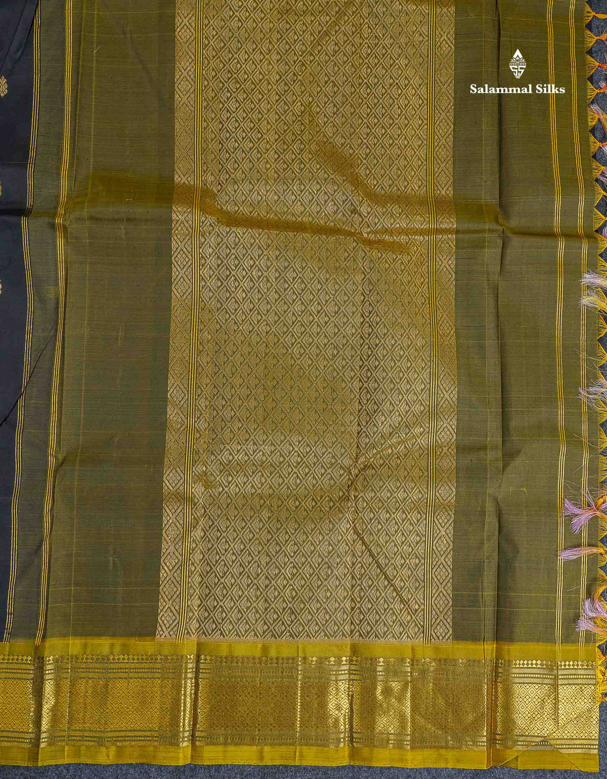 One Side Border Pure Silk Saree - Black Colour Body Zari Butta With Traditional Border