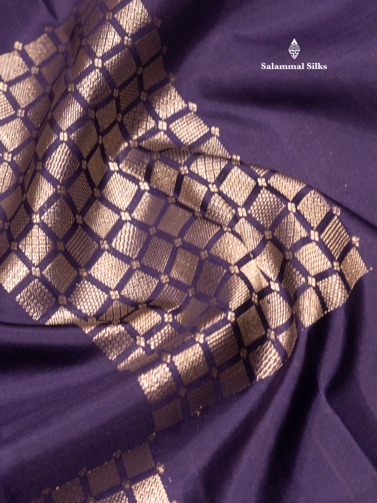 Navy Blue Colour Pure Kanjivaram Silk Saree With Gold Zari Border