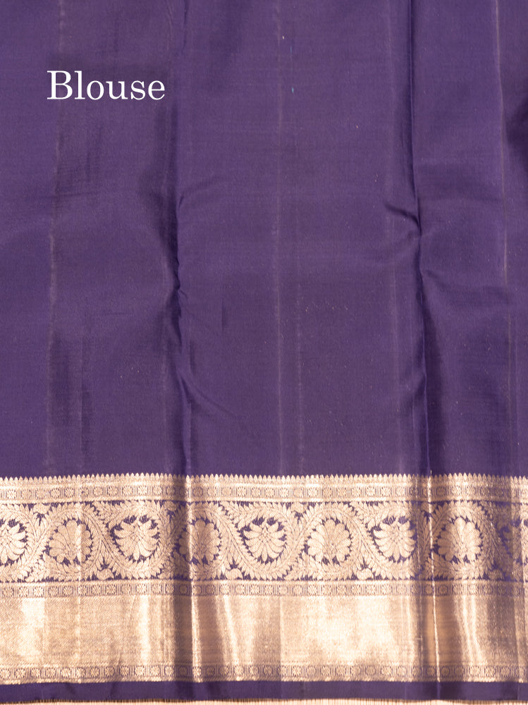 Navy Blue Colour Pure Kanjivaram Silk Saree With Gold Zari Border