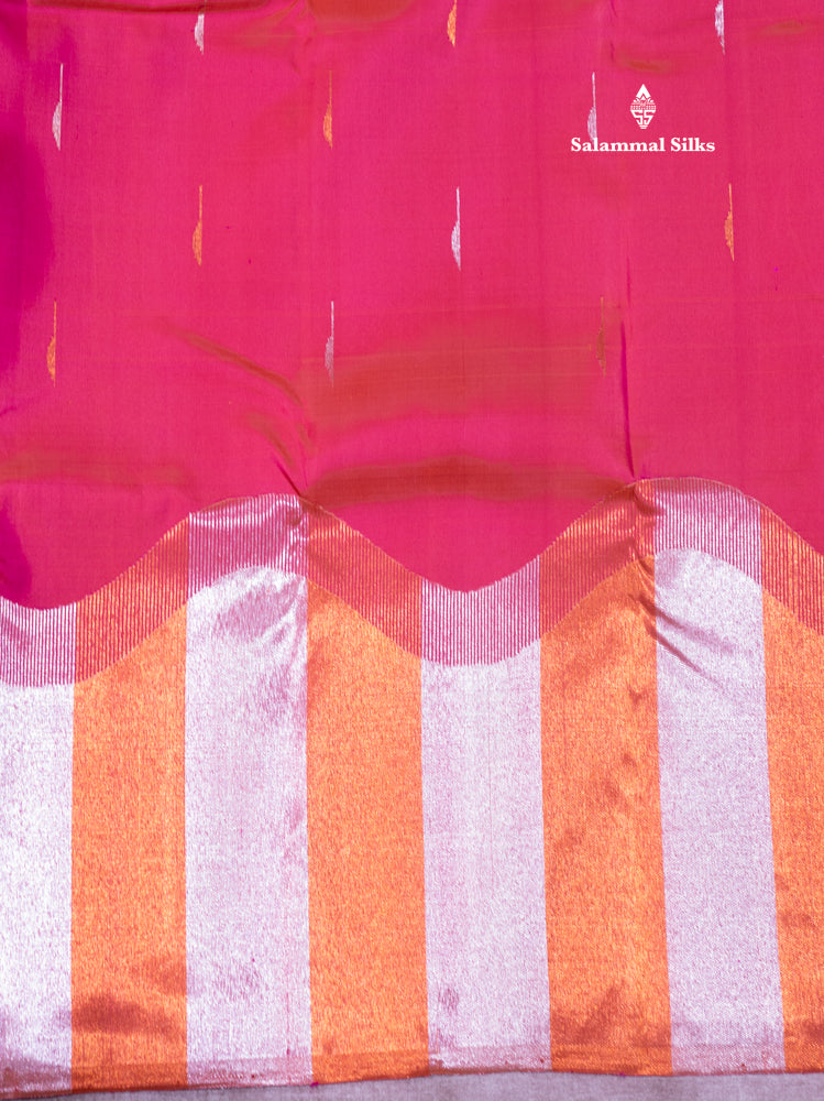Pinkish Orange Colour 8Kol Pure Kanjivaram Silk Saree With Fancy Border
