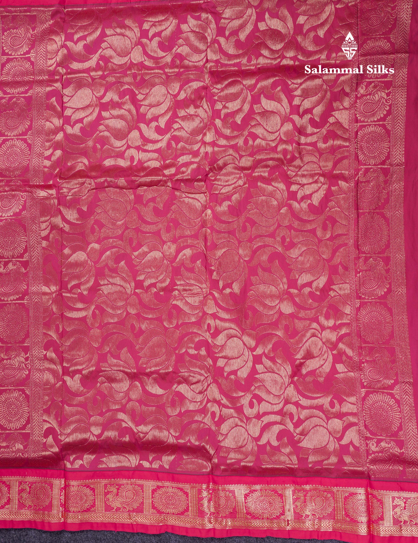 11 Yards Semi Silk Saree Parrot Green with Contrast Pink Traditional Border