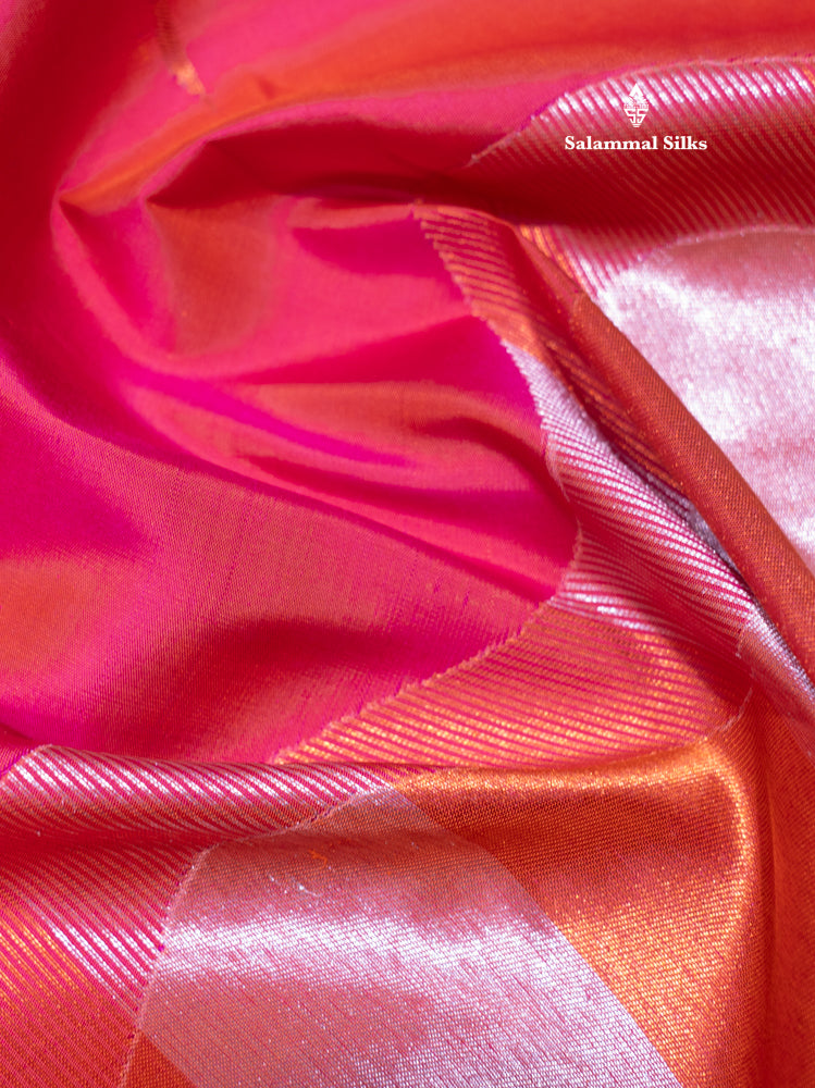Pinkish Orange Colour 8Kol Pure Kanjivaram Silk Saree With Fancy Border