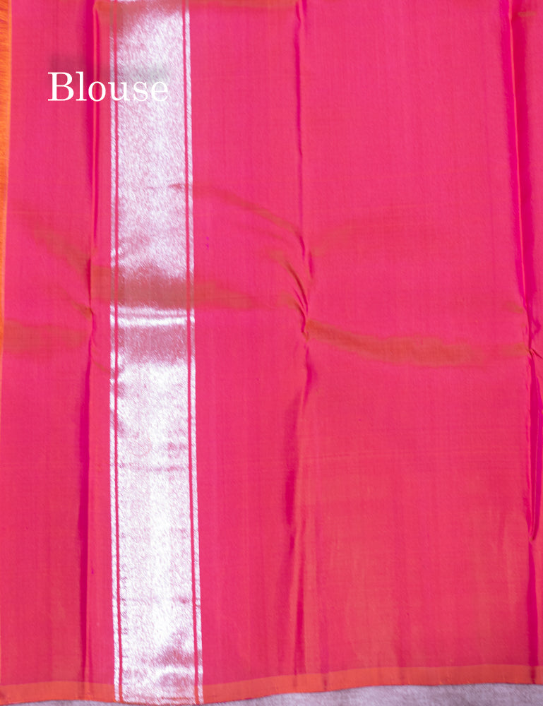 Pinkish Orange Colour 8Kol Pure Kanjivaram Silk Saree With Fancy Border