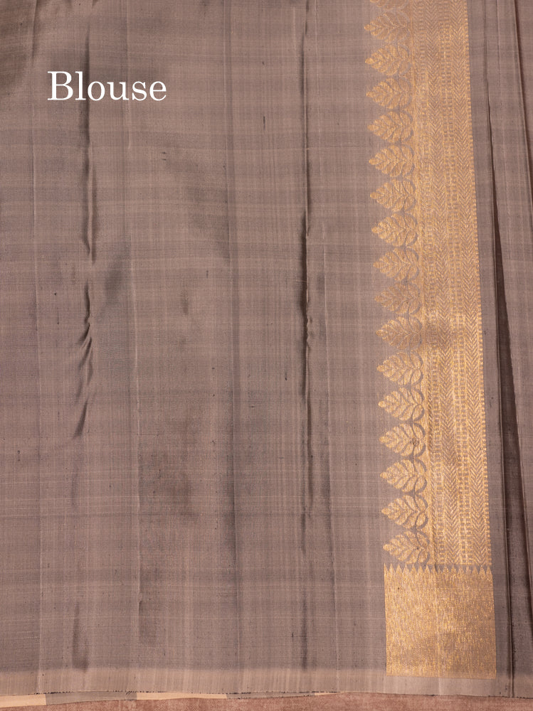 Fancy half white Pure Kanjivaram Silk Saree With Gold Zari Border