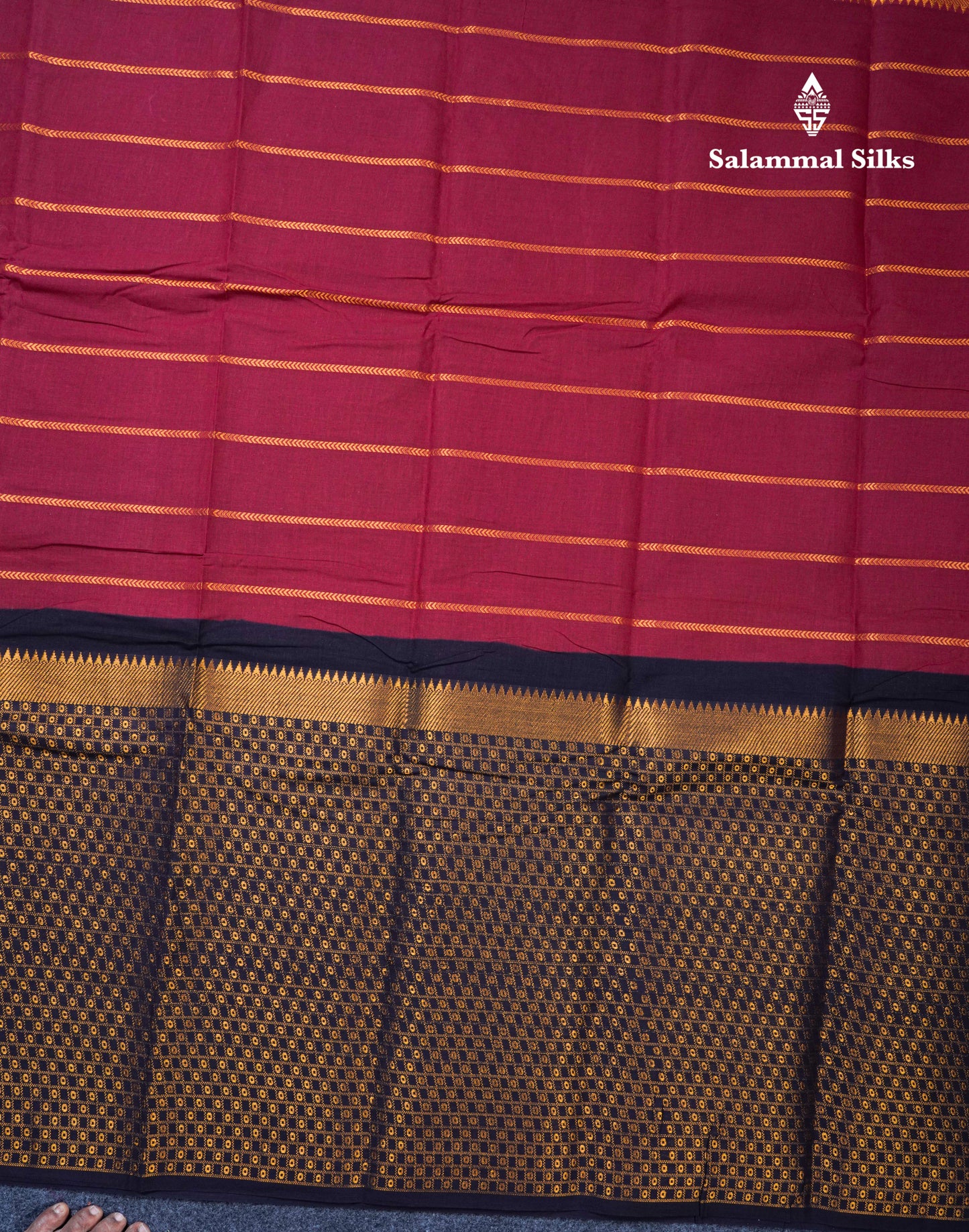 Beautiful Dark Purple Pure Sungudi Cotton Saree With Contrast Sandal Long Border