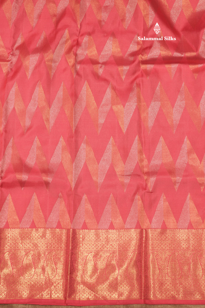 Pink Colour Pure Kanjivaram Silk Saree With Gold Zari Border