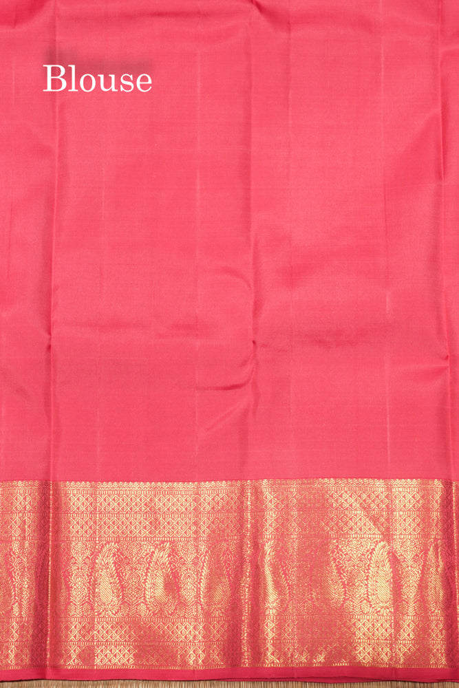 Pink Colour Pure Kanjivaram Silk Saree With Gold Zari Border