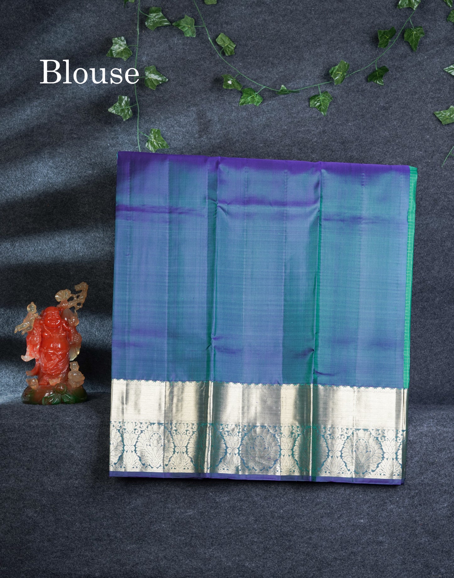 Pure Silk Pattu Pavadai Small Checks (Saffire Green) With Contrast Dual Tone Violet Blouse 45"