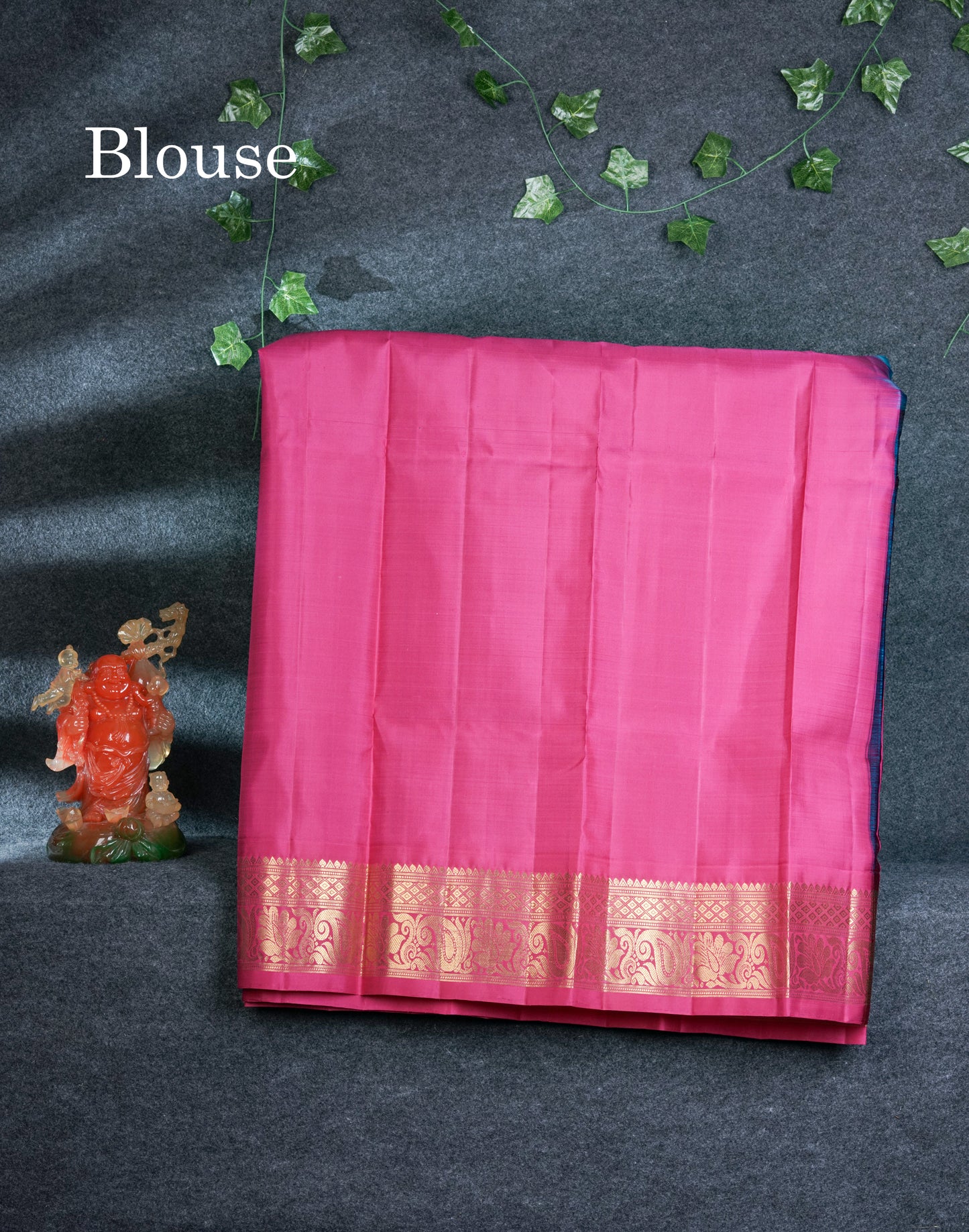 Pure Silk Pattu Pavadai Small Checks (Blue) With Contrast Pink Blouse 44.5"