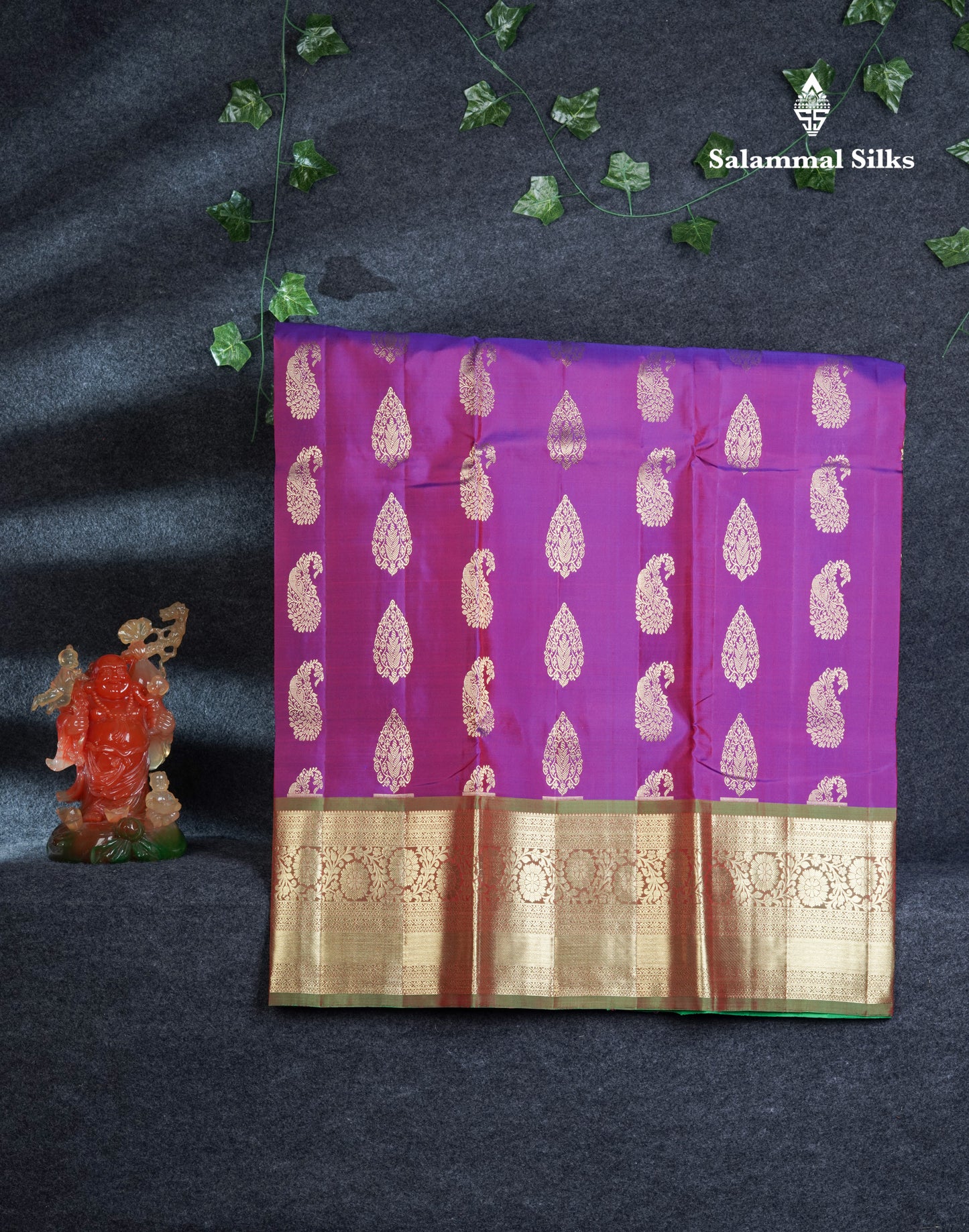Pure Silk Pattu Pavadai (Dual Tone Violet) With Contrast Green Blouse 44.5"