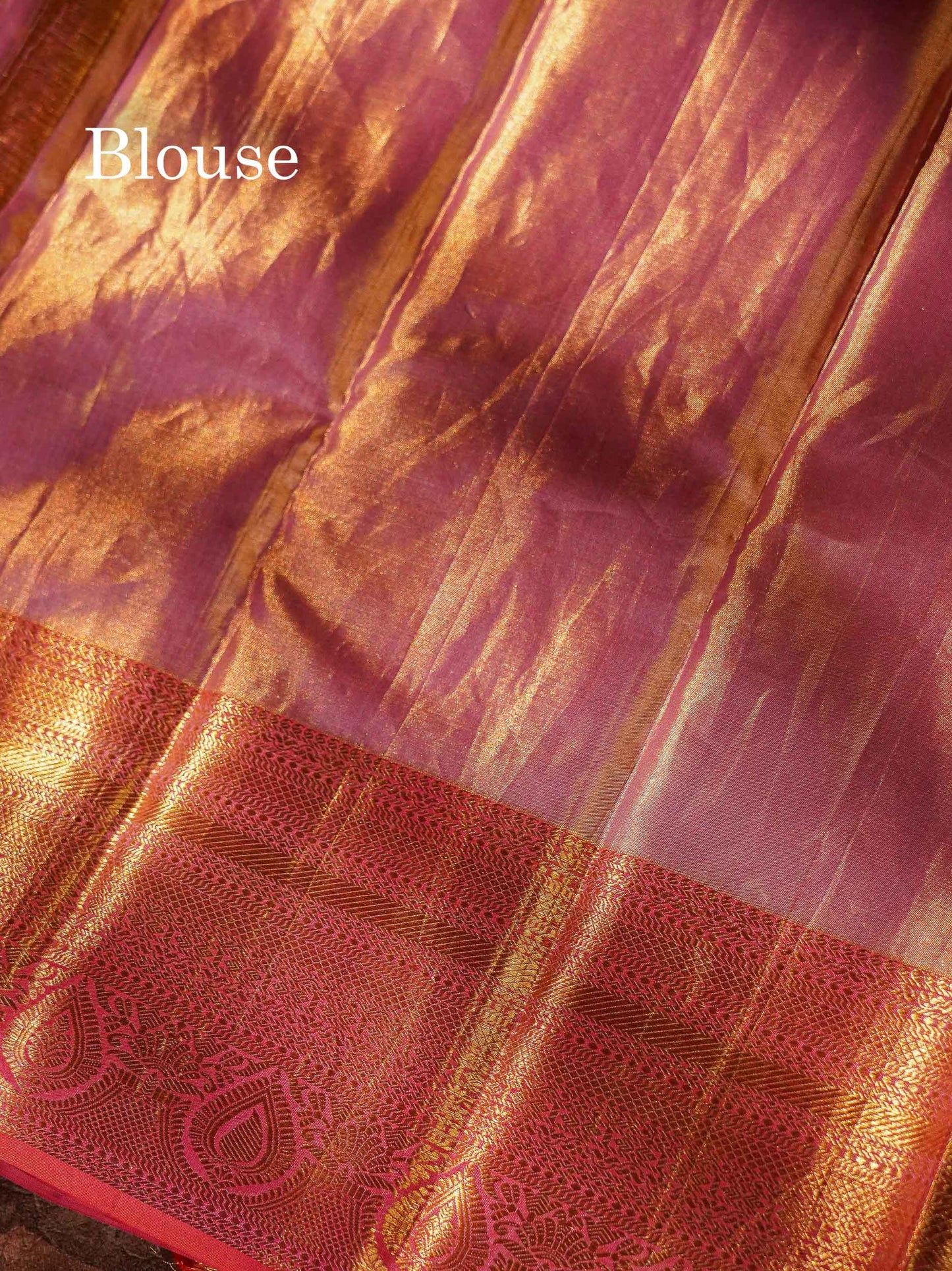Beautiful Light Violet Tissue Bridal Pure Kanjivaram Silk Saree With Contrast Peach Traditional Border