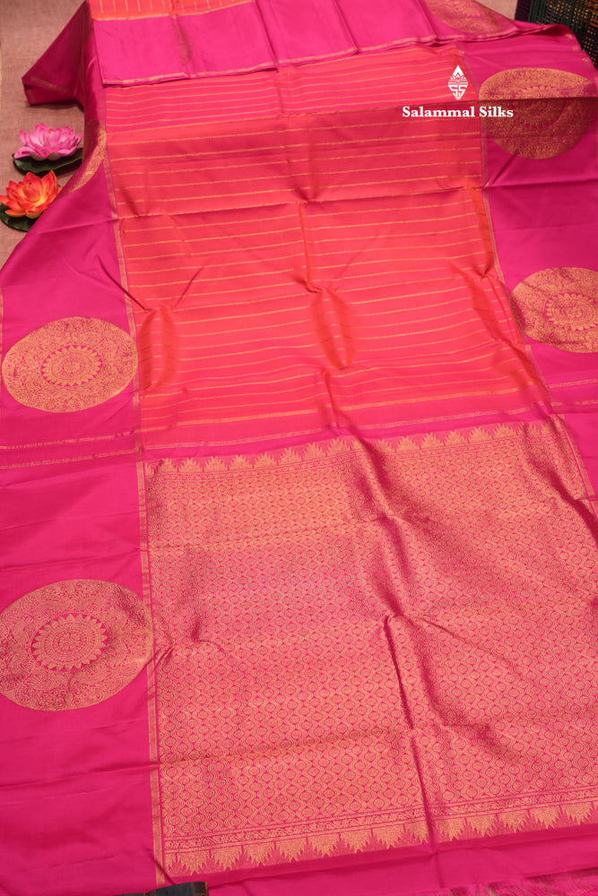 Pinkish Orange Colour Pure Kanjivaram Silk Saree With Pink Border