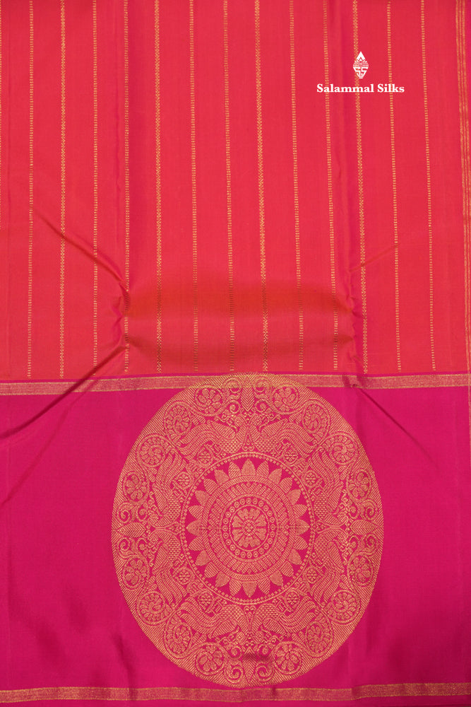 Pinkish Orange Colour Pure Kanjivaram Silk Saree With Pink Border