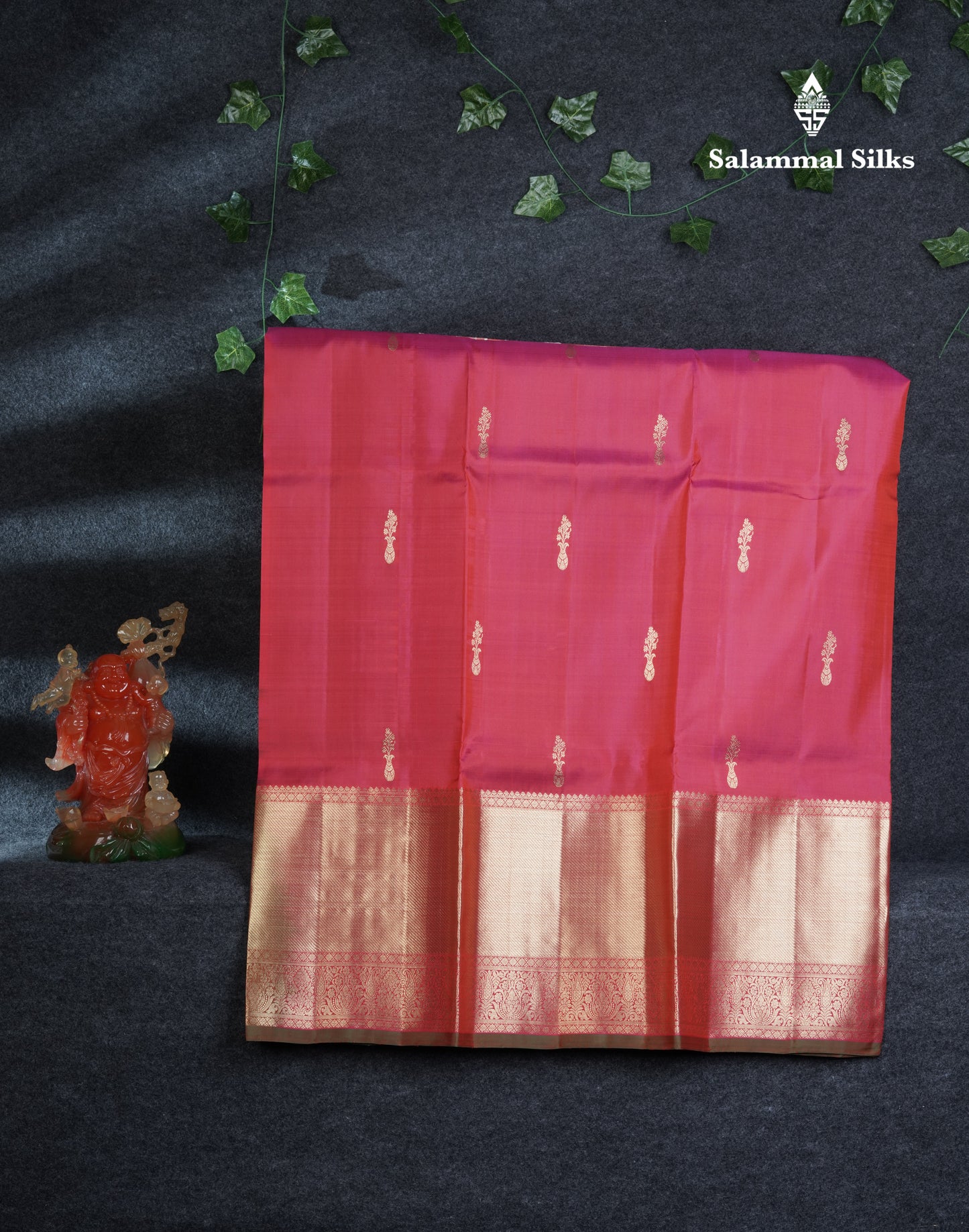 Pure Silk Pattu Pavadai (Pink) With Contrast Bottle Green Blouse 46.5"