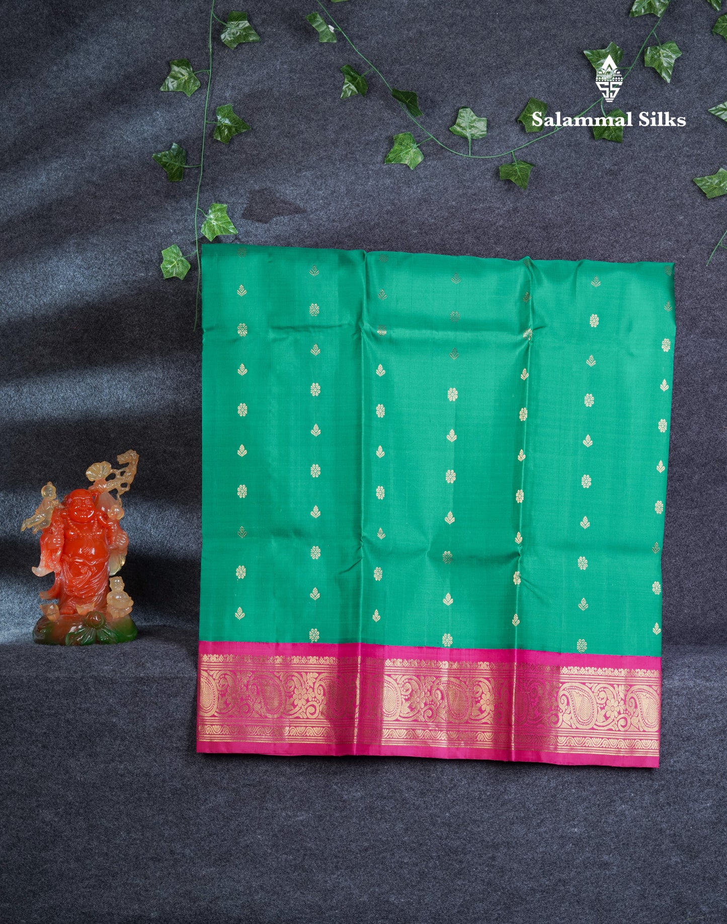 Pure Silk Pattu Pavadai (Saffire Green) With Contrast Pink Blouse 45"