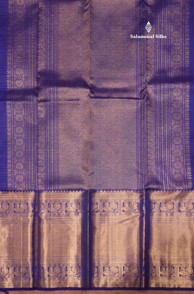 Peacock Blue Colour Small Checks Pure Kanjivaram Silk Saree With Royal Blue Long Border