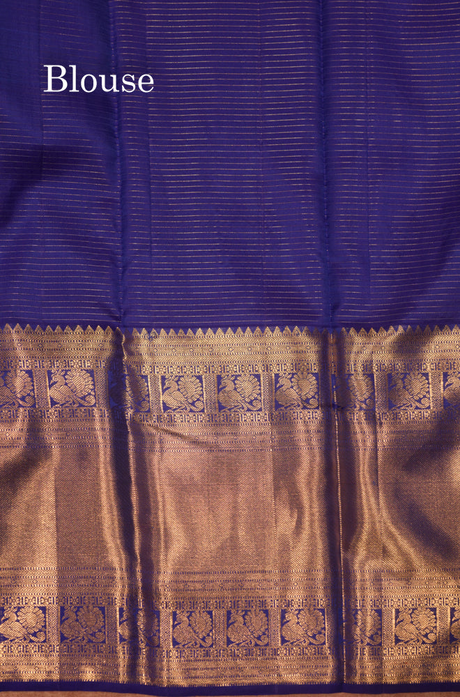 Peacock Blue Colour Small Checks Pure Kanjivaram Silk Saree With Royal Blue Long Border