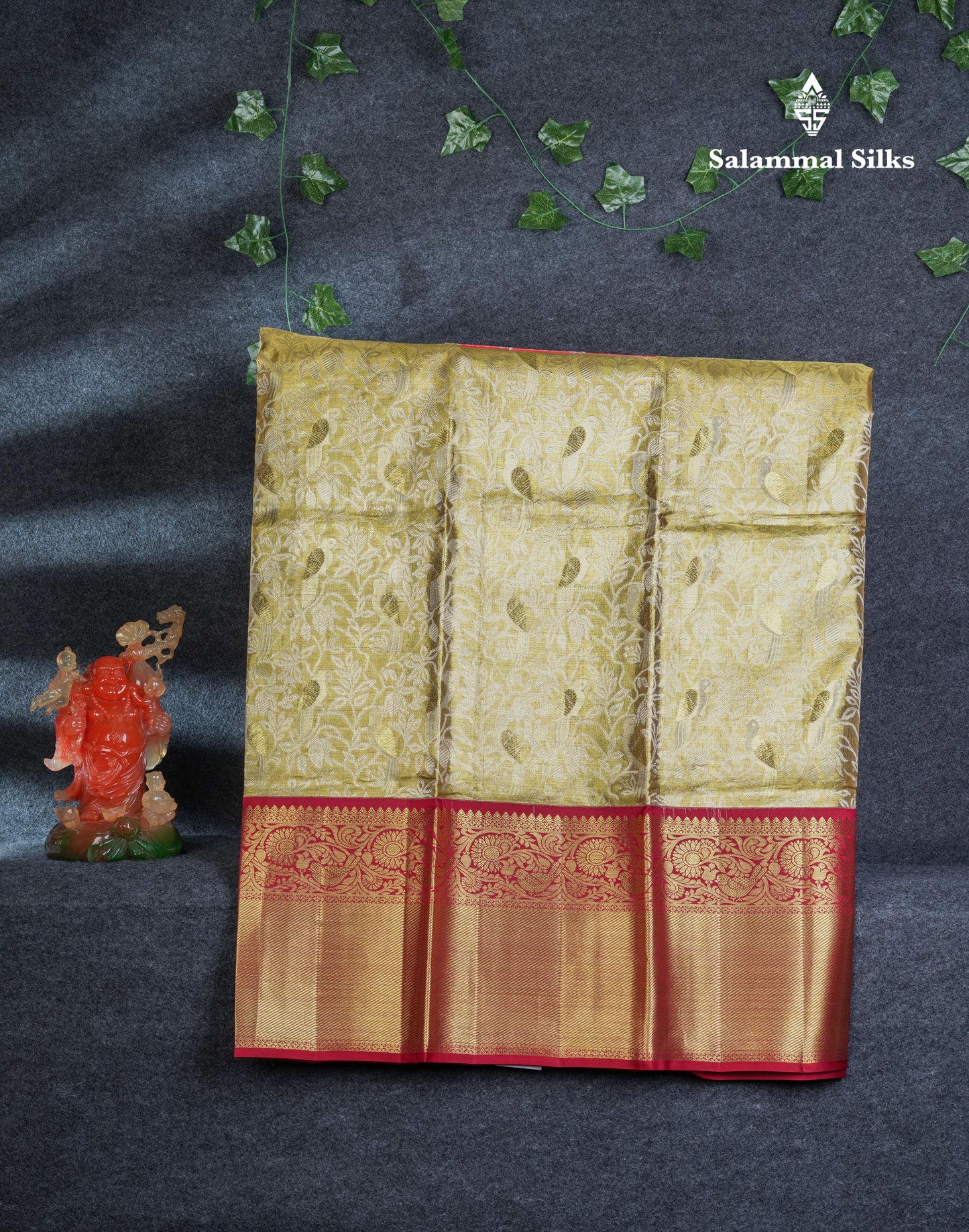 Pure Silk Pattu Pavadai Tissue (Gold) With Contrast Maroon Blouse 45.5"