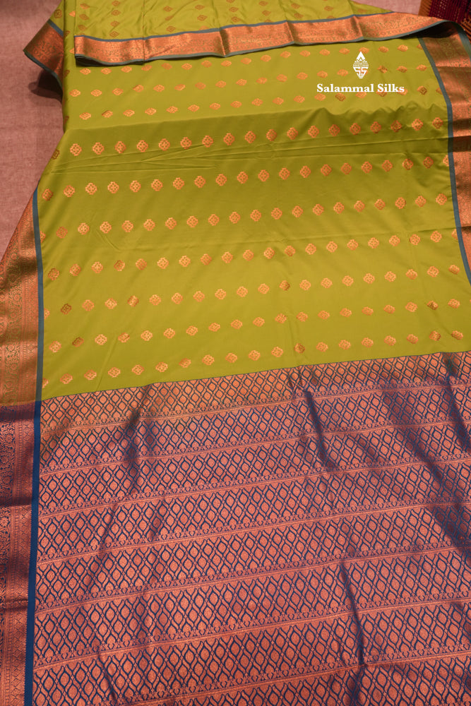 Bottle Green Colour Semi Silk Saree With Copper Zari Border