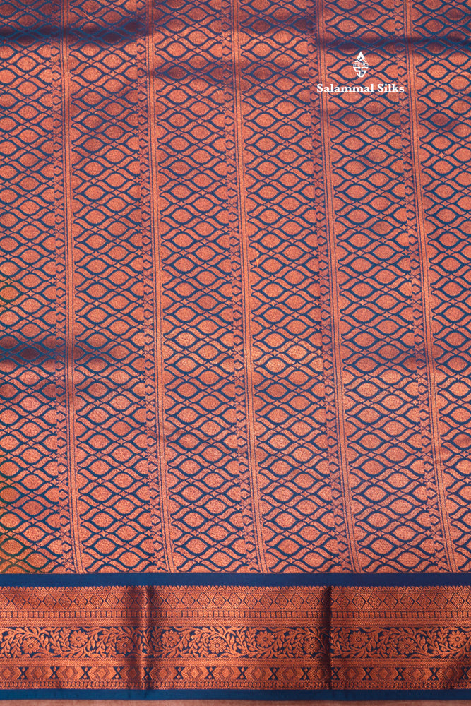 Bottle Green Colour Semi Silk Saree With Copper Zari Border