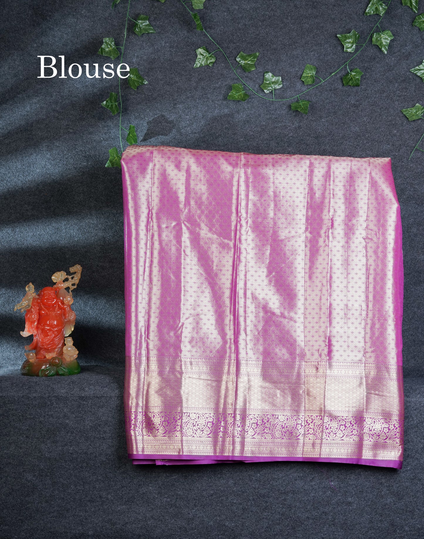 Semi Silk Pattu Pavadai Tissue (Gold) With Contrast Magenta Pink Blouse 45"