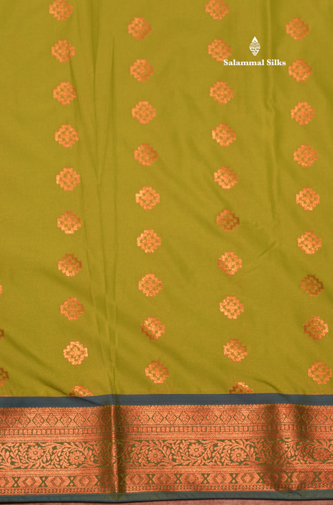 Bottle Green Colour Semi Silk Saree With Copper Zari Border