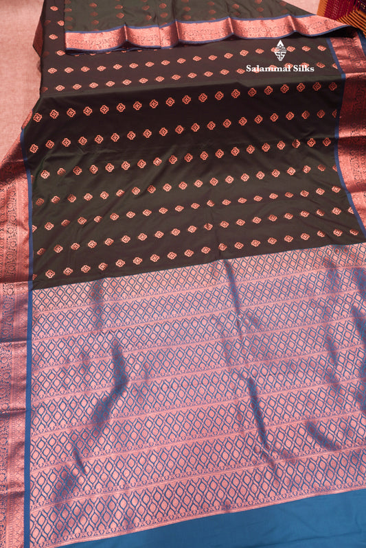 Bottle Green  Colour Semi Silk Saree With Copper Zari Border