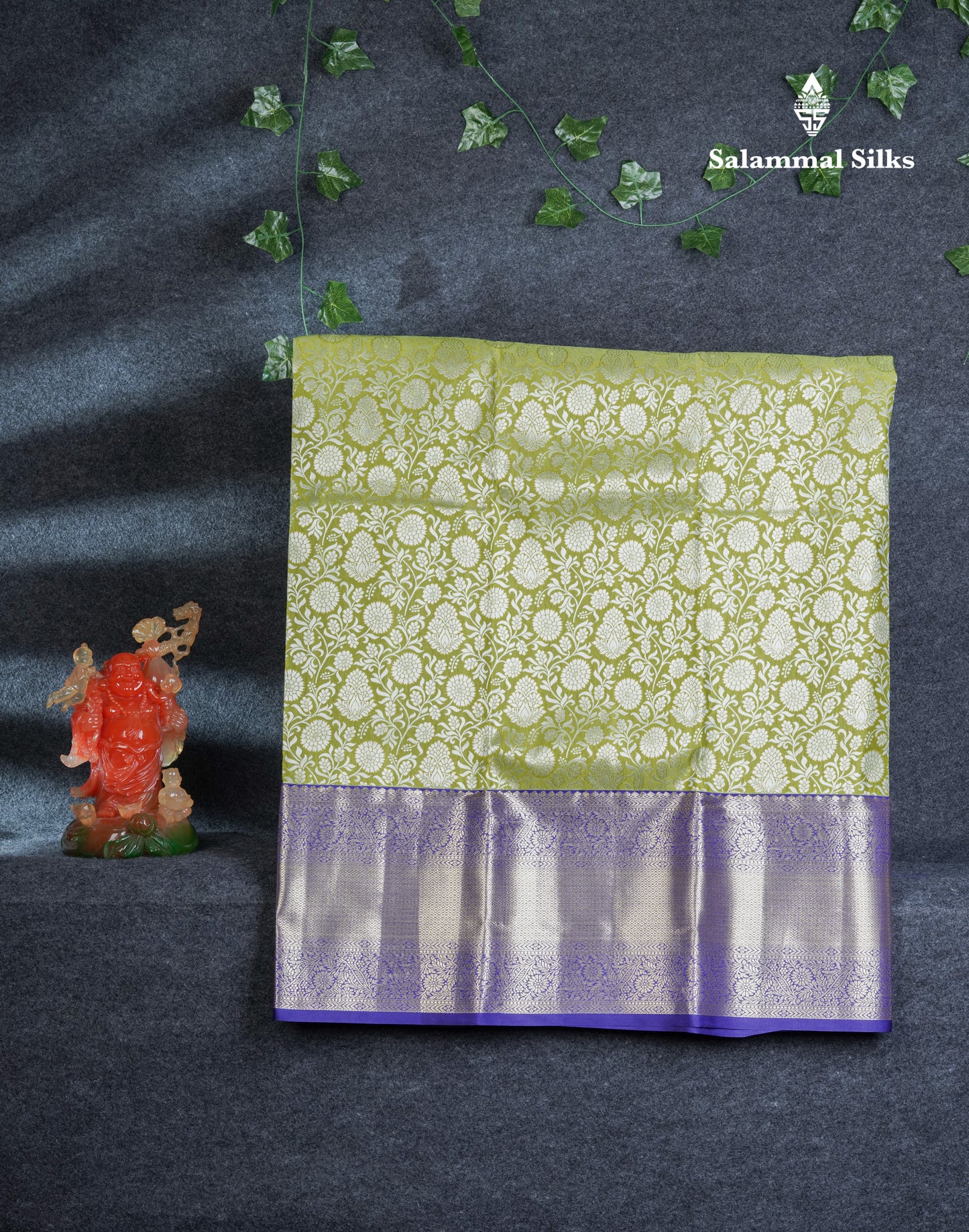 Semi Silk Pattu Pavadai (Manthulir Green) With Contrast Violet Blouse 44"