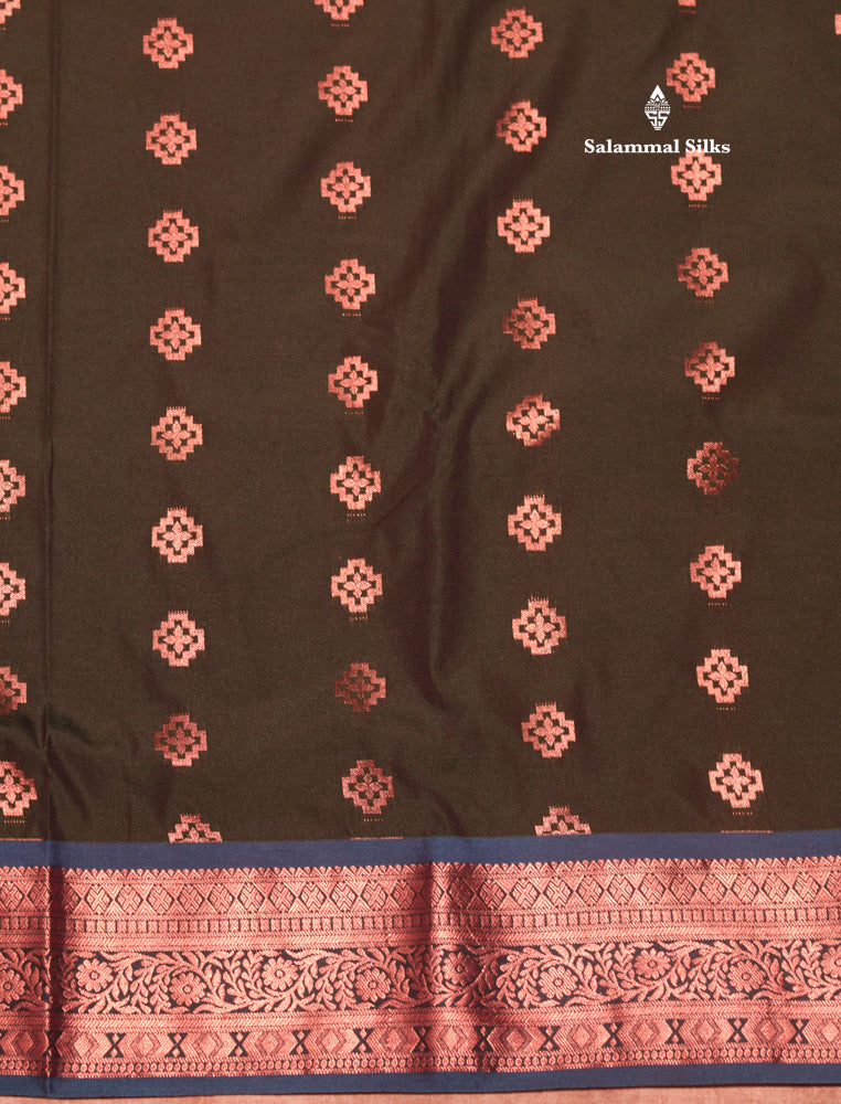 Bottle Green Colour Semi Silk Saree With Copper Zari Border