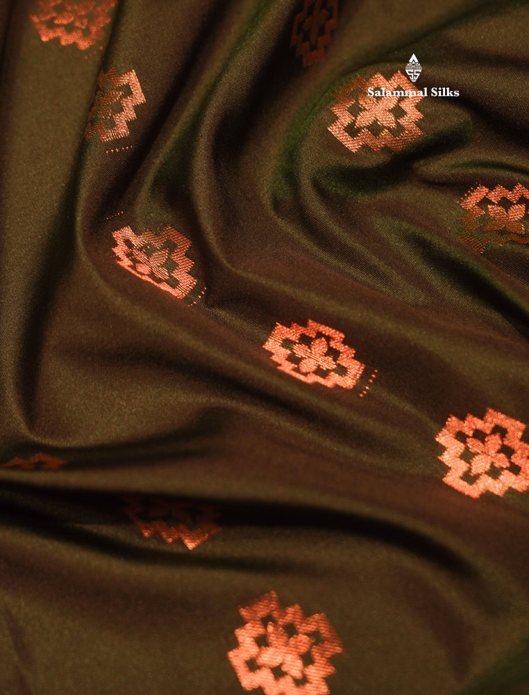 Bottle Green Colour Semi Silk Saree With Copper Zari Border