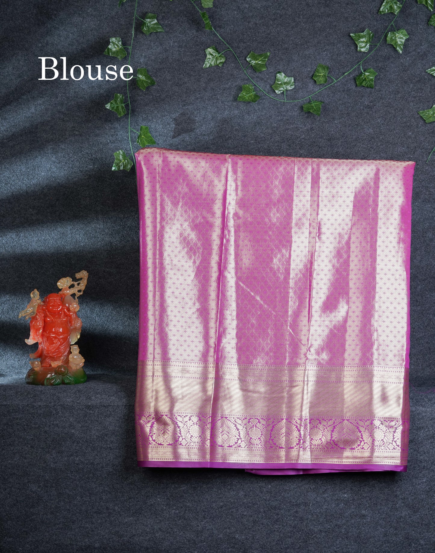 Semi Silk Pattu Pavadai Tissue (Peach Pink) With Contrast Dark Purple Blouse 45"