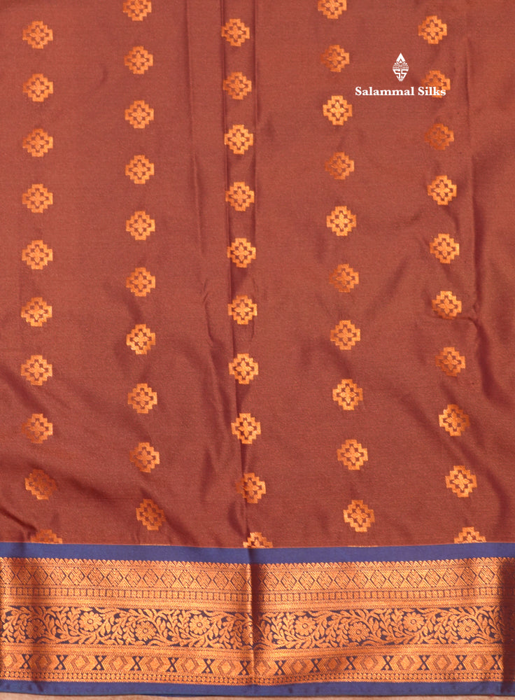 Bottle Green Colour Semi Silk Saree With Copper Zari Border