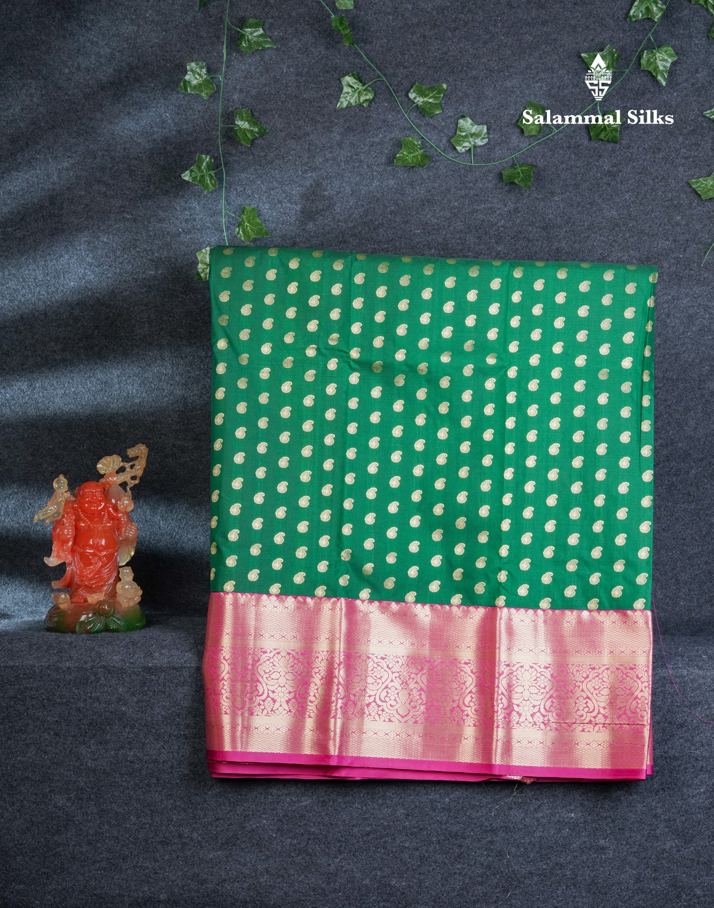 Semi Silk Pattu Pavadai (Bottle Green) With Contrast Magenta Pink Blouse 44"
