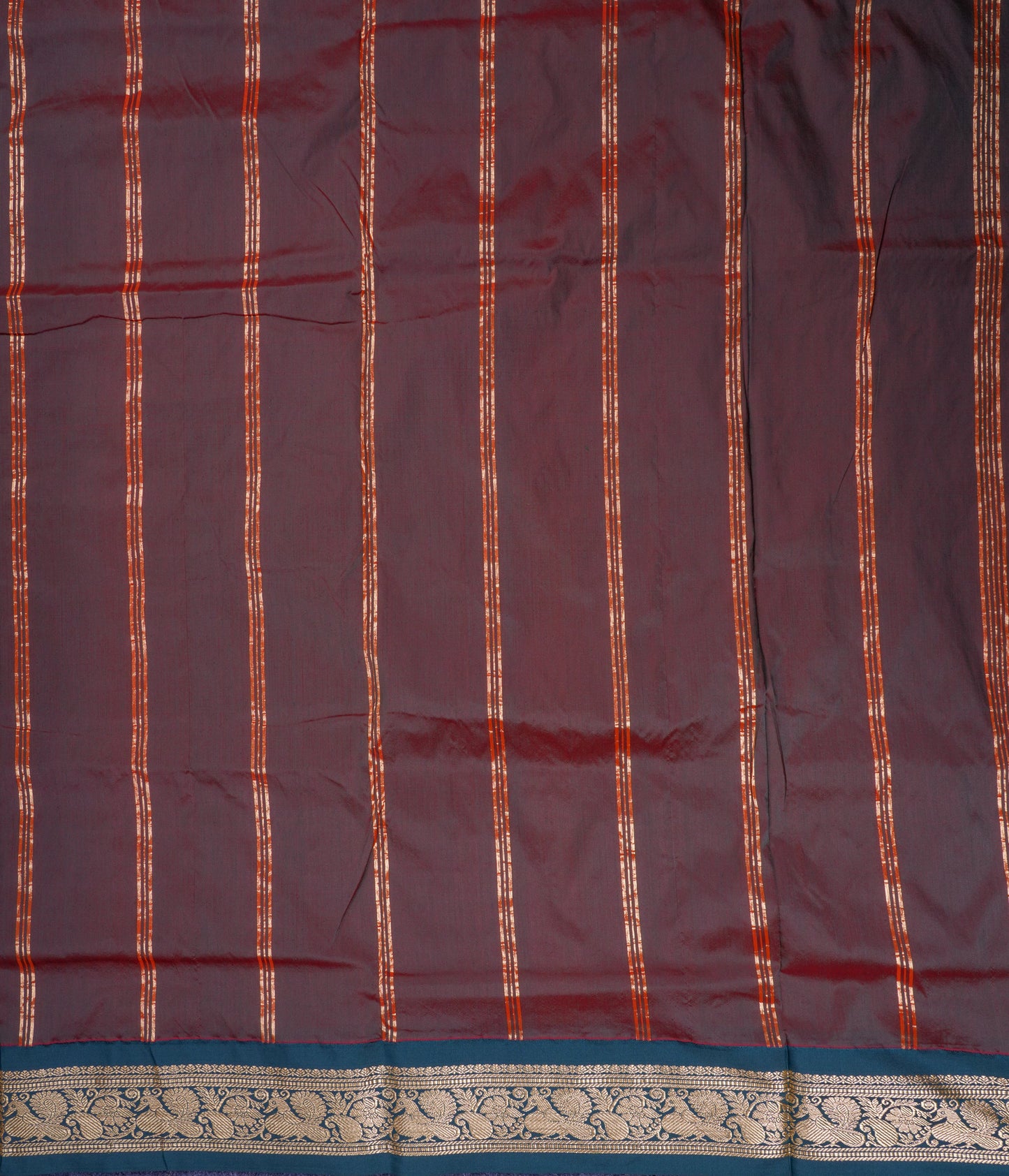 11 Yards Semi Silk Saree Chilly Red with Contrast Bottle Green Traditional Border