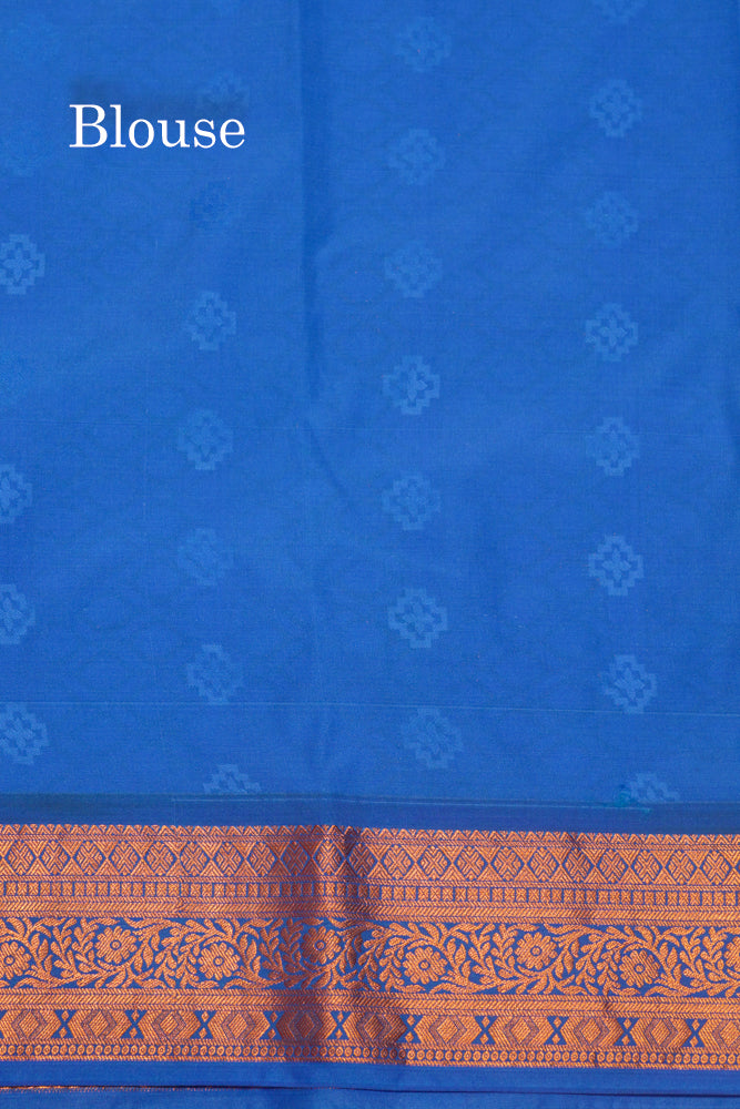 Bottle Green Colour Semi Silk Saree With Copper Zari Border