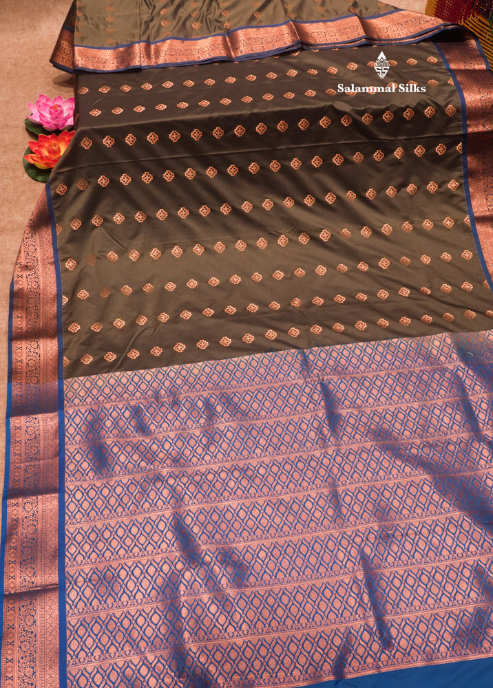Bottle Green Colour Semi Silk Saree With Copper Zari Border