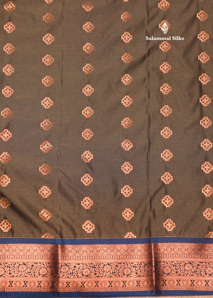 Bottle Green Colour Semi Silk Saree With Copper Zari Border