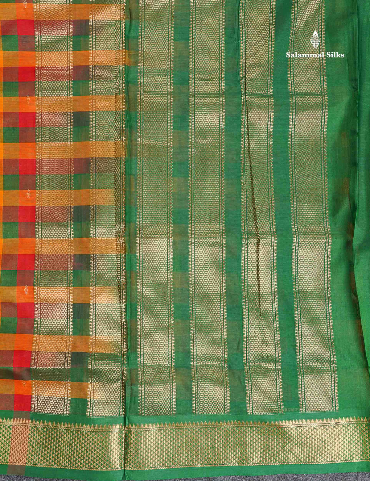 Pure Silk Cotton Saree - Paalum Pazham Checks With Traditional Border | 10 Yards