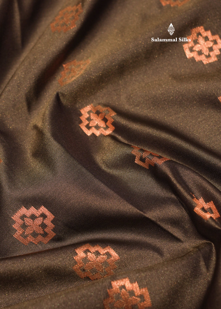 Bottle Green Colour Semi Silk Saree With Copper Zari Border
