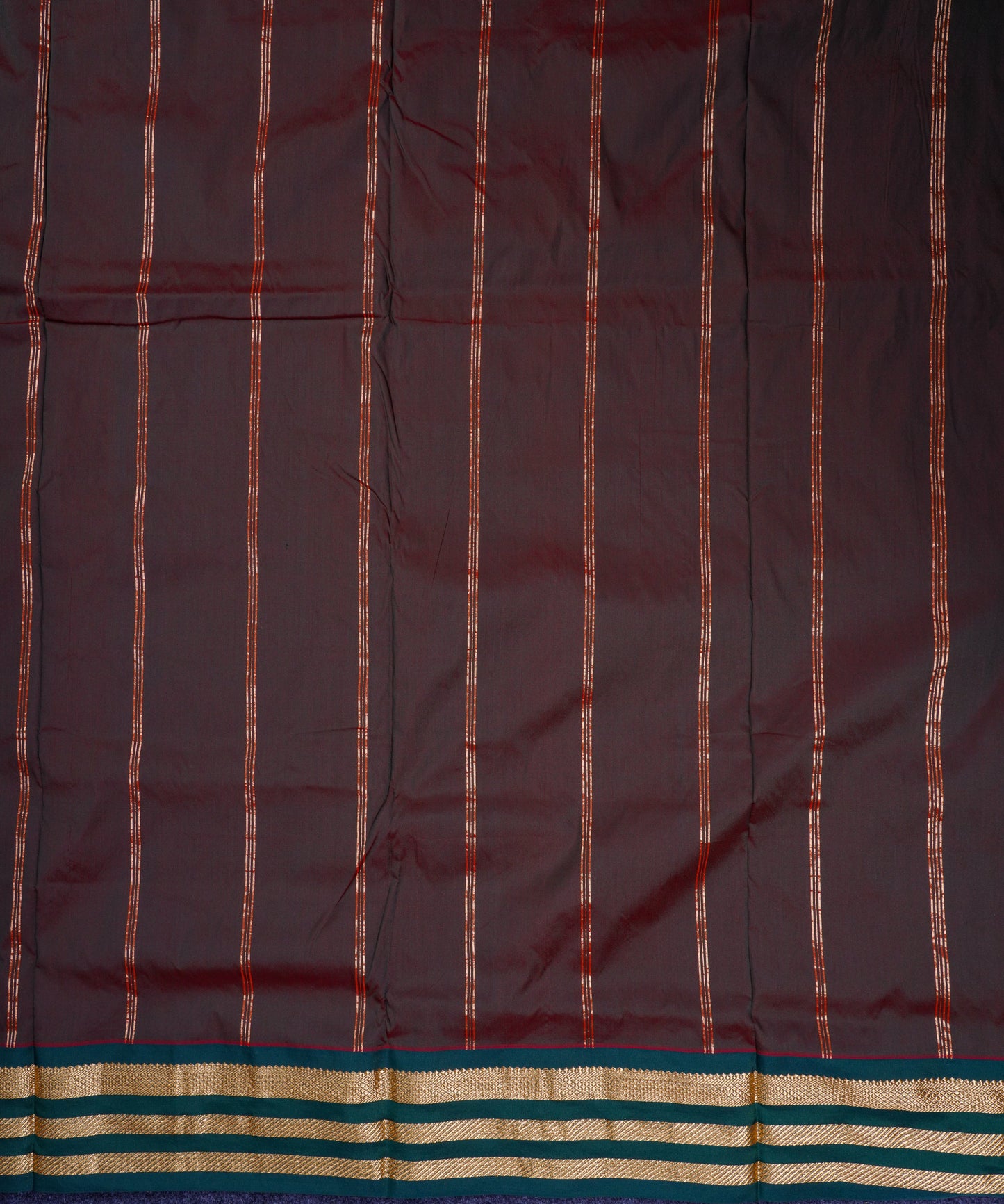 9.5 Yards Semi Silk Saree Maroon with Contrast Bottle Green Traditional Border