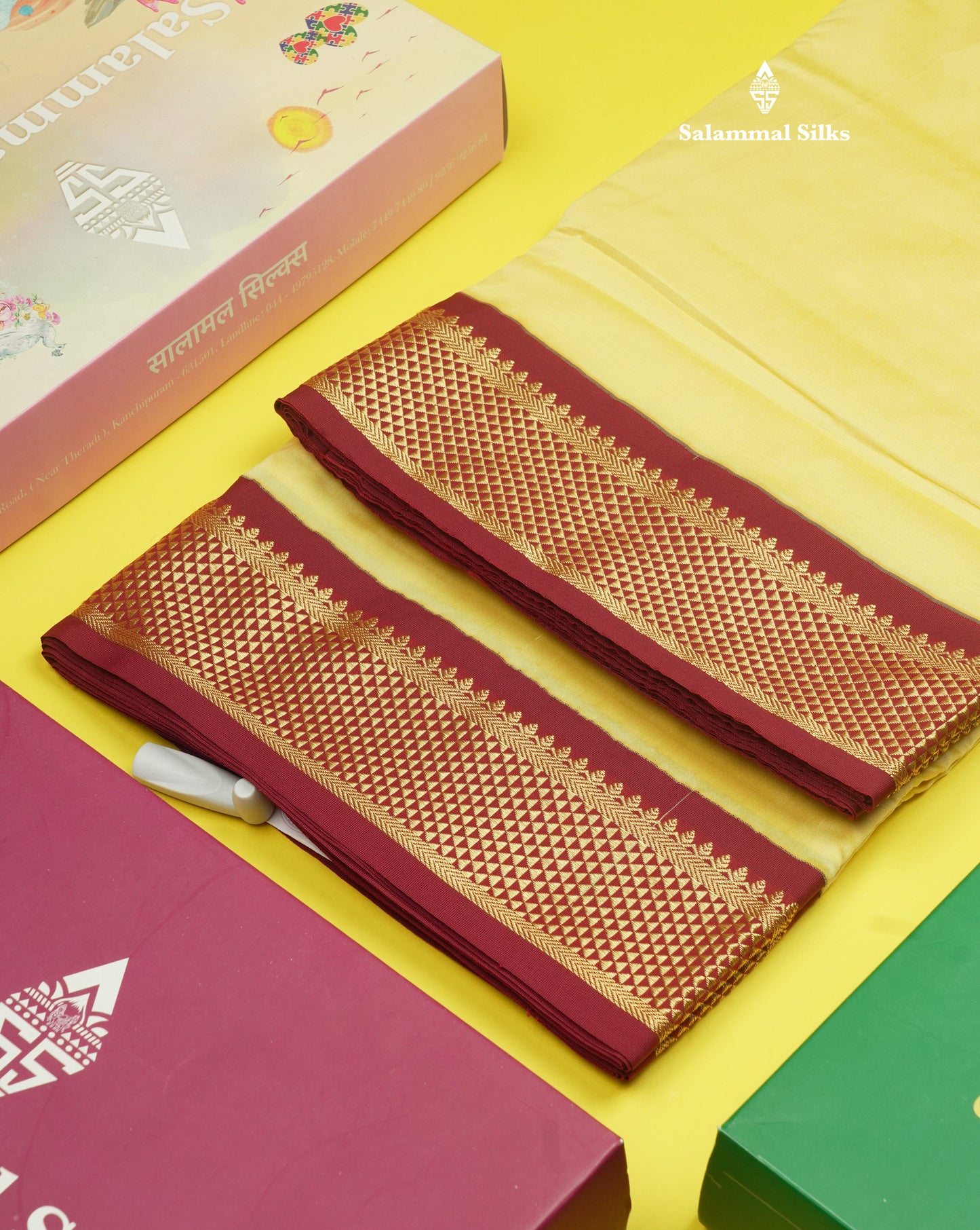 9.5 Yards Semi Silk Saree Light Green with Contrast Maroon Border