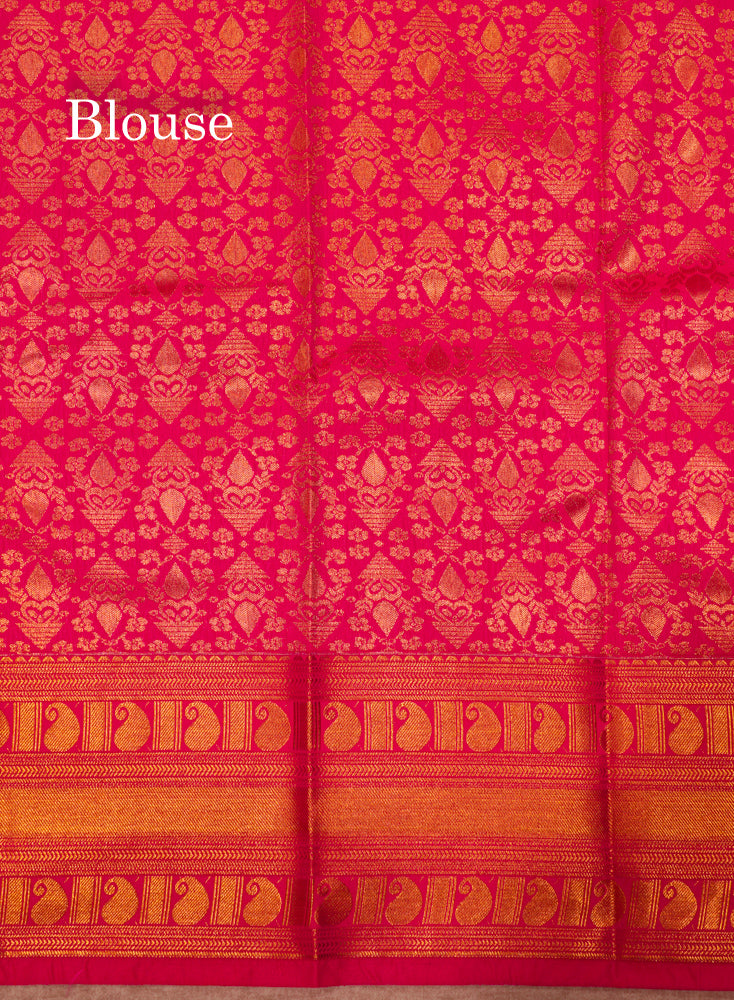Red Colour Semi Silk Saree With Copper Zari Border