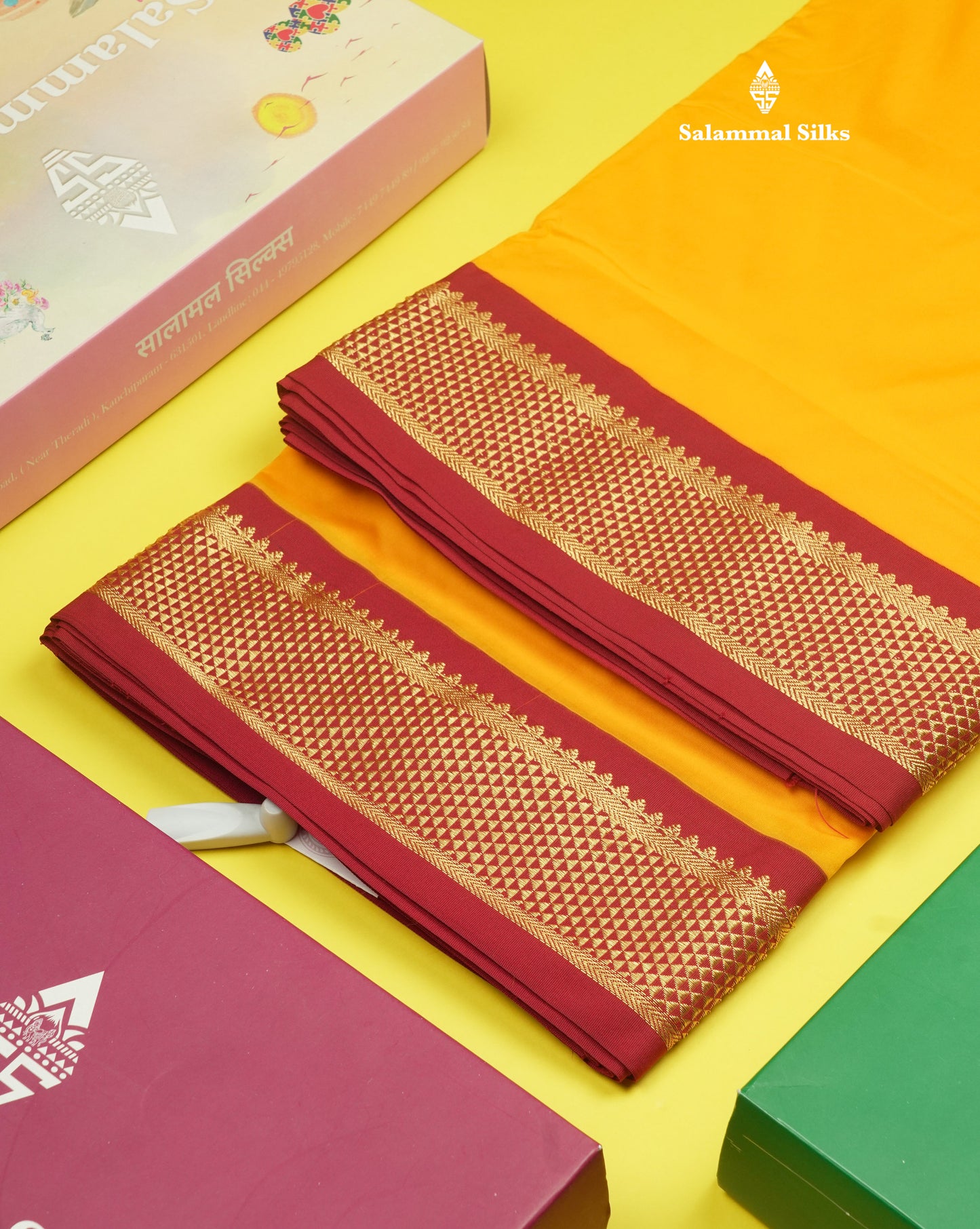 9.5 Yards Semi Silk Saree Light Green with Contrast Maroon Border